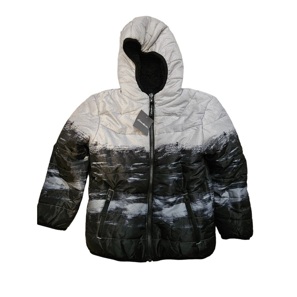 Eddie Bauer Kids Deer Harbor Reversible Hooded Jacket XS (5/6) Gray Black